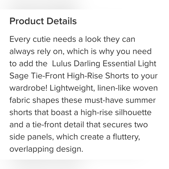 NWT Lulu's Darling Essential light sage tie front high rise shorts size medium - Picture 7 of 9